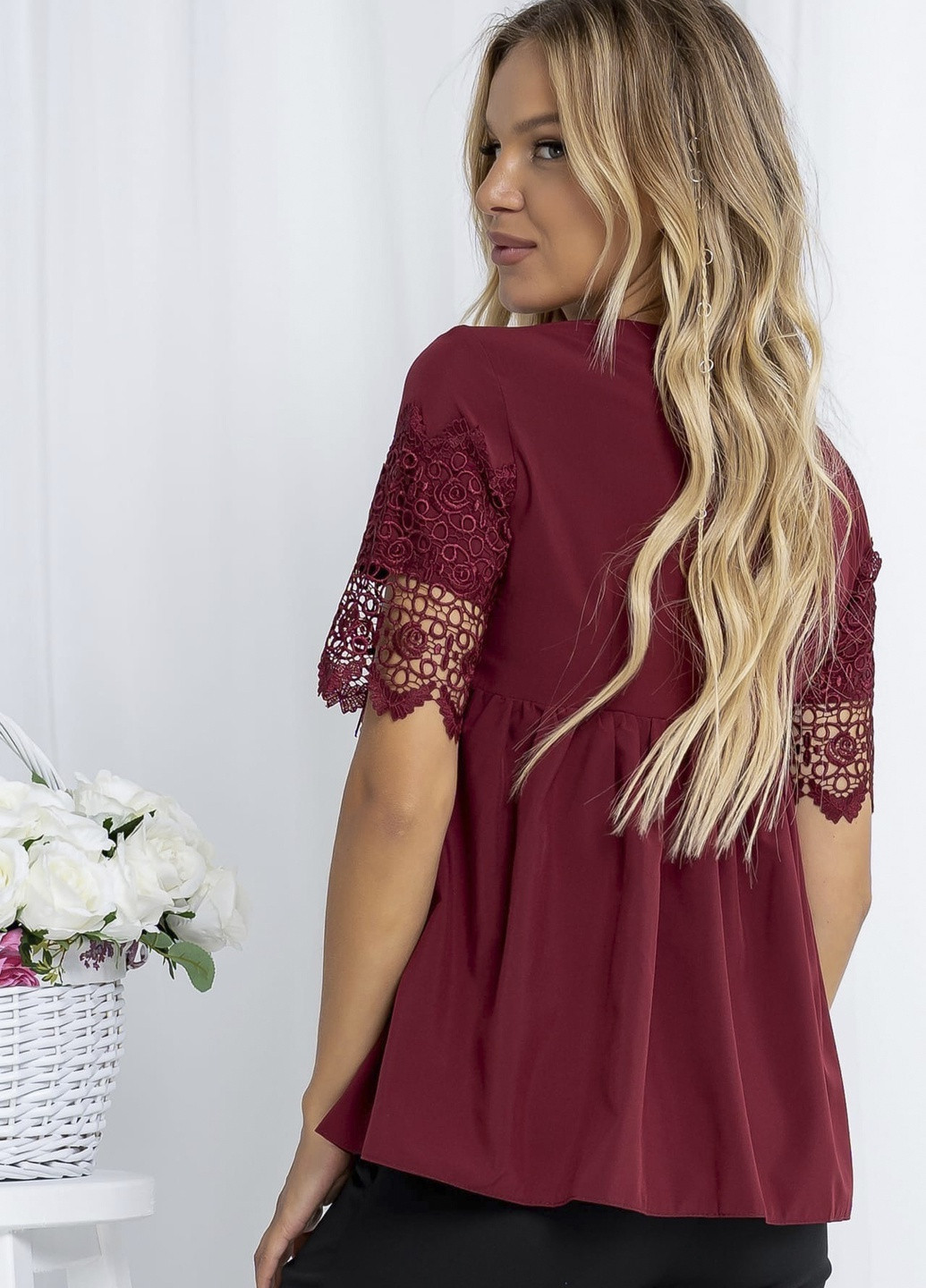 Бордовая летняя блуза женская бордового цвета на запах Let's Shop
