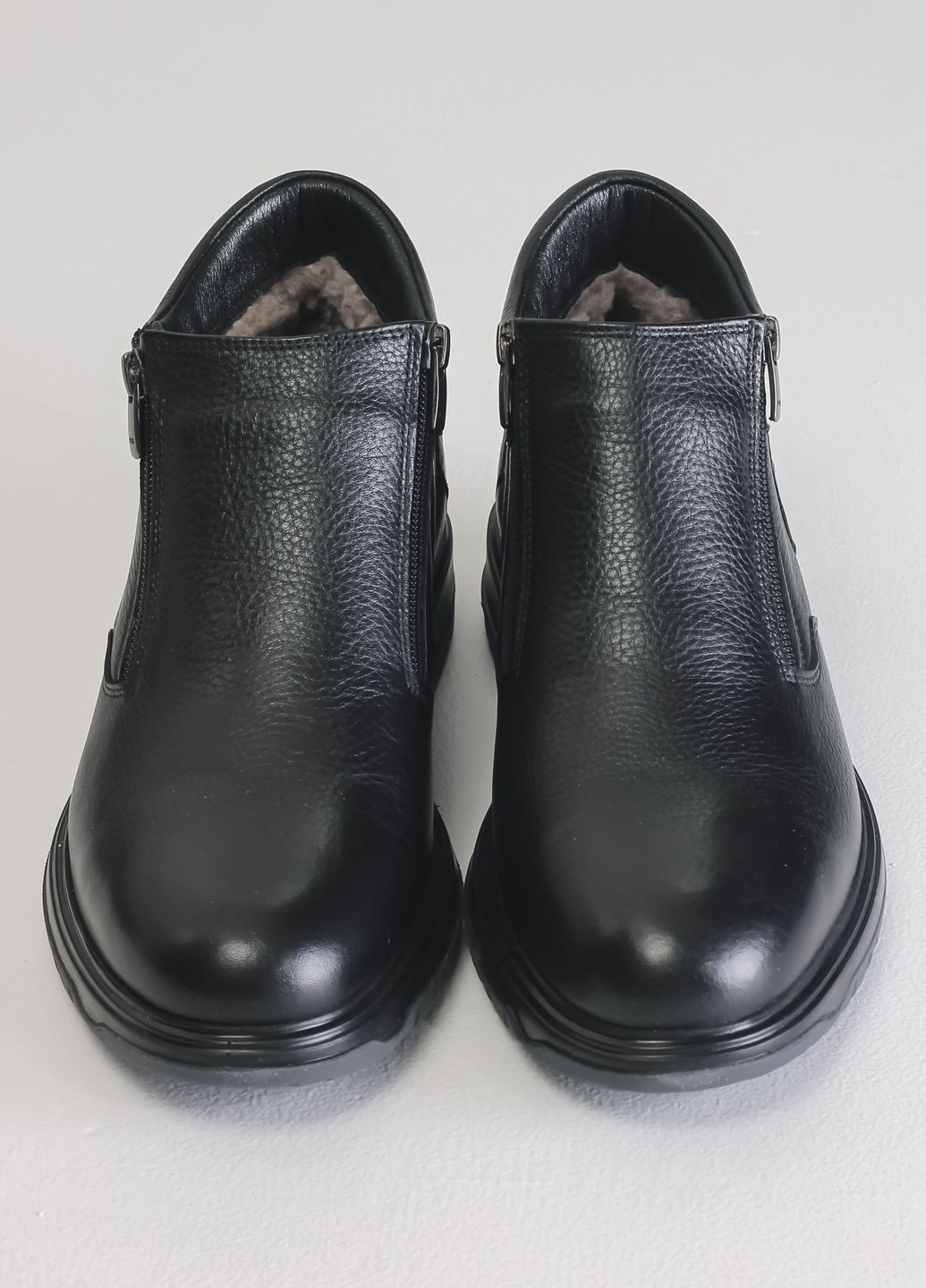 Черные зимние ботинки с двумя молниями черные кожа Pandew