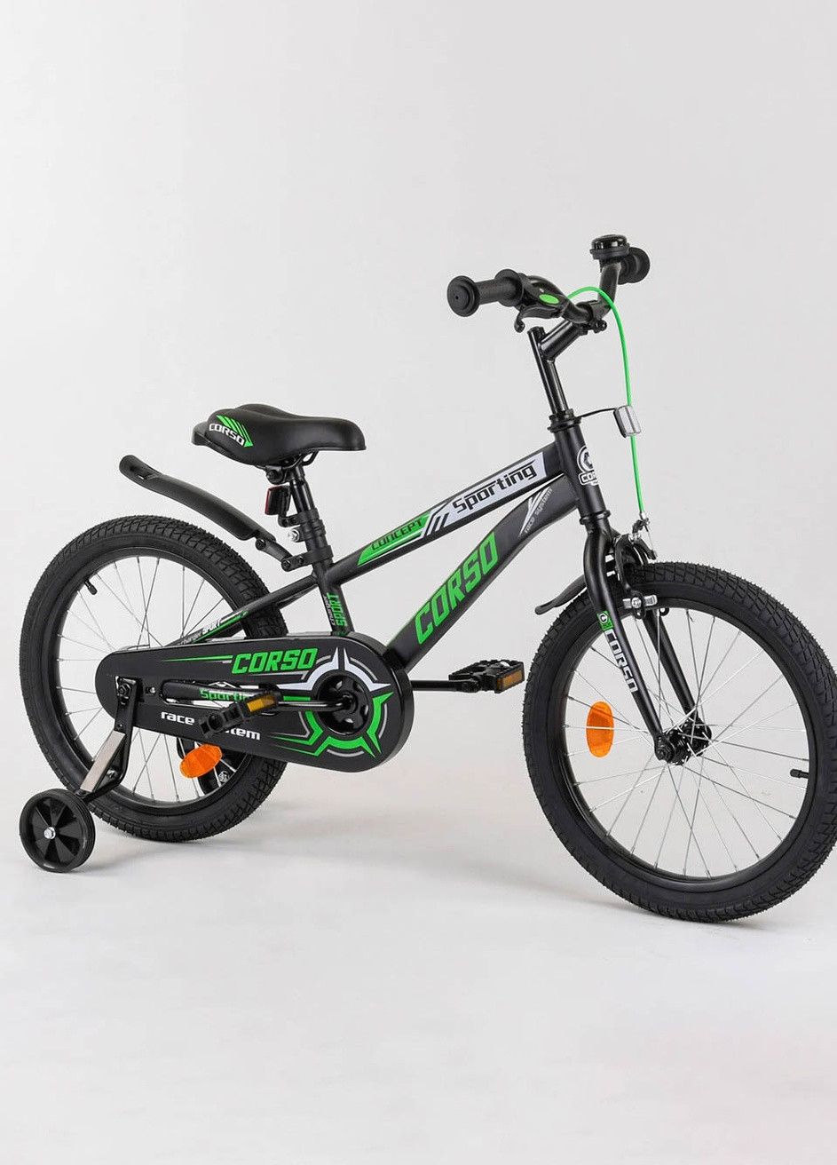Детский двухколесный велосипед 18" дюймов цвет черно-салатовый ЦБ-00213412 No Brand (259422009)