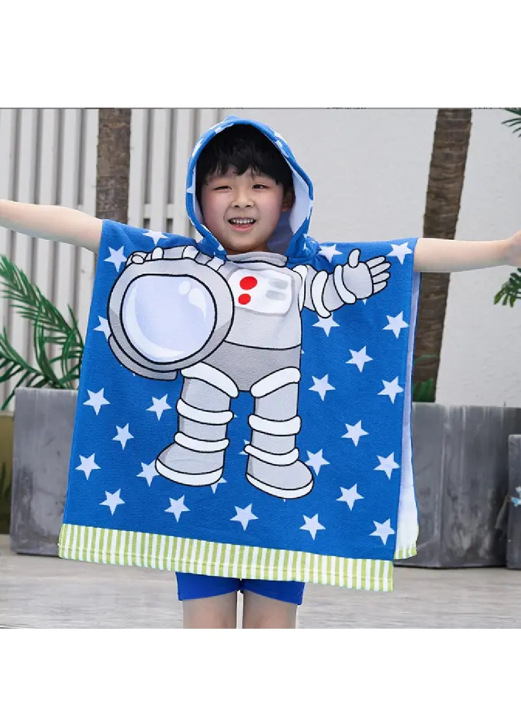 Unbranded дитячий пляжний рушник пончо з капюшоном мікрофібра для ванної басейну пляжу 60х60 см (474682-prob) зірки малюнок блакитний виробництво -