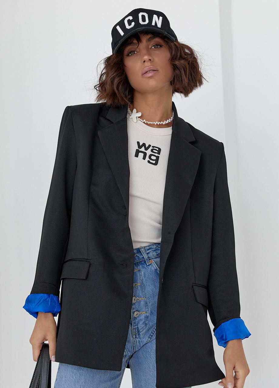 Черный женский женский пиджак с цветной подкладкой - черный Lurex - демисезонный