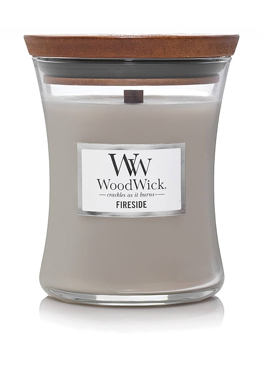 Ароматическая свеча с ароматом копченого дерева и яблочной кожуры Medium Fireside WoodWick (268056151)