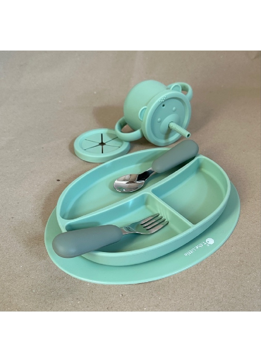 Набір дитячого посуду чашка секційна тарілочка прилади харчовий силікон для дітей малюків (475015-Prob) Зелений Unbranded (260667791)