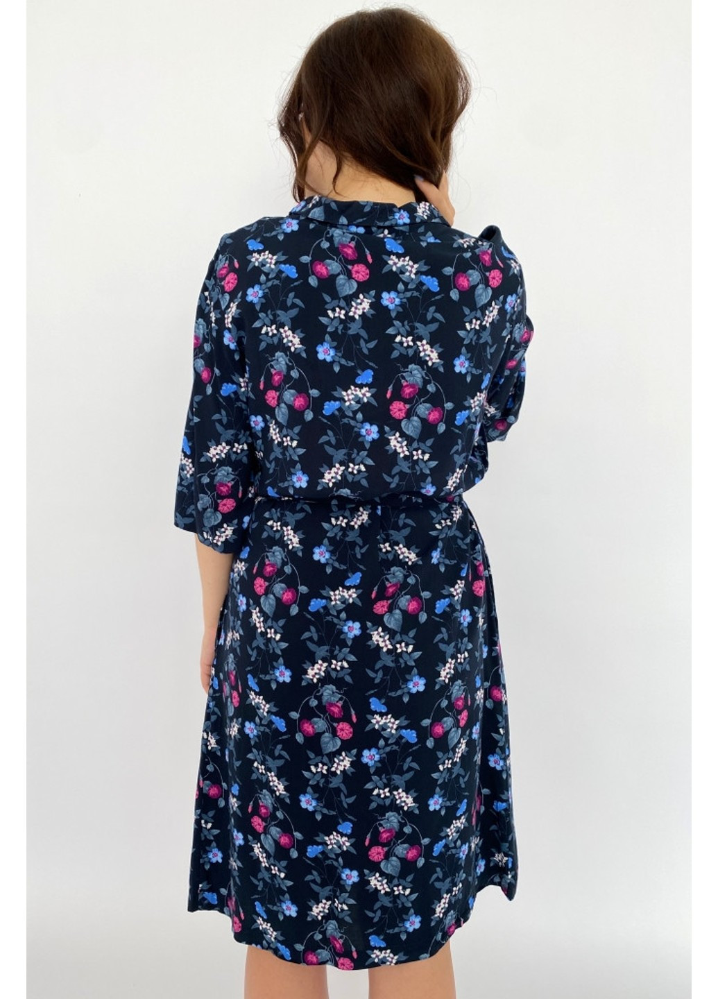 Темно-синя повсякденний сукня s18-12018v-101 а-силует Finn Flare з квітковим принтом