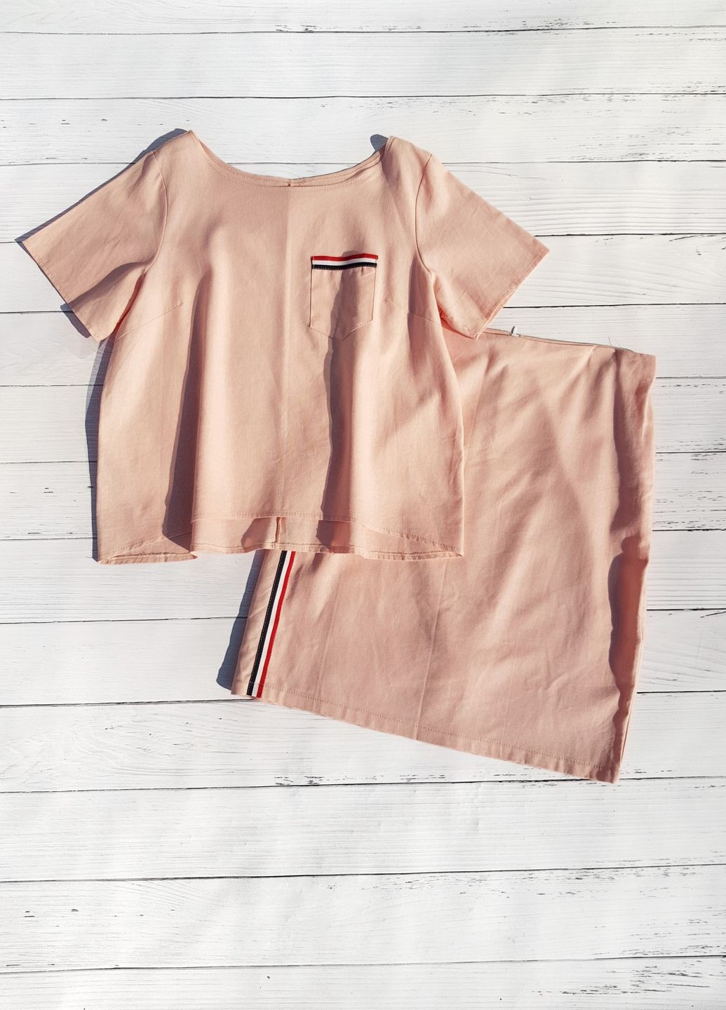 Костюм женский светло- розовый футболка и юбка лен G&N (260356810)
