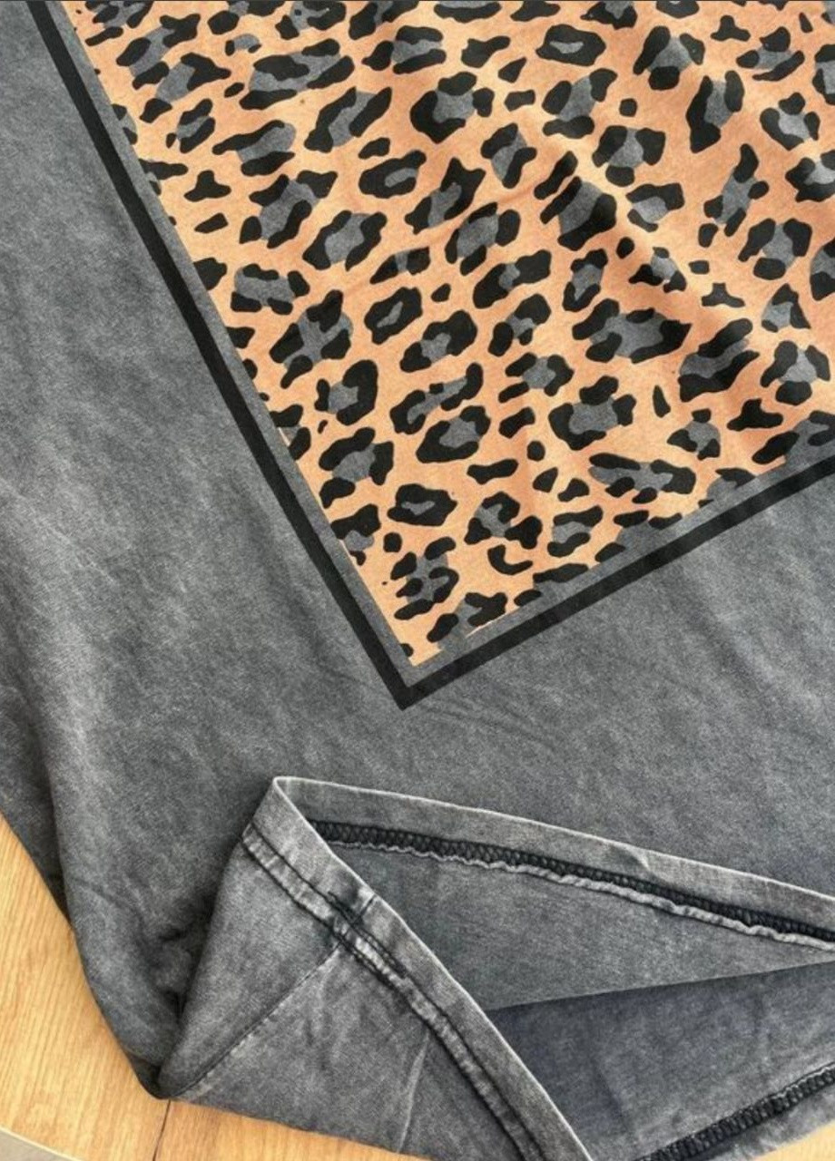 Сіра футболка-туніка варенка тигровий квадрат No Brand
