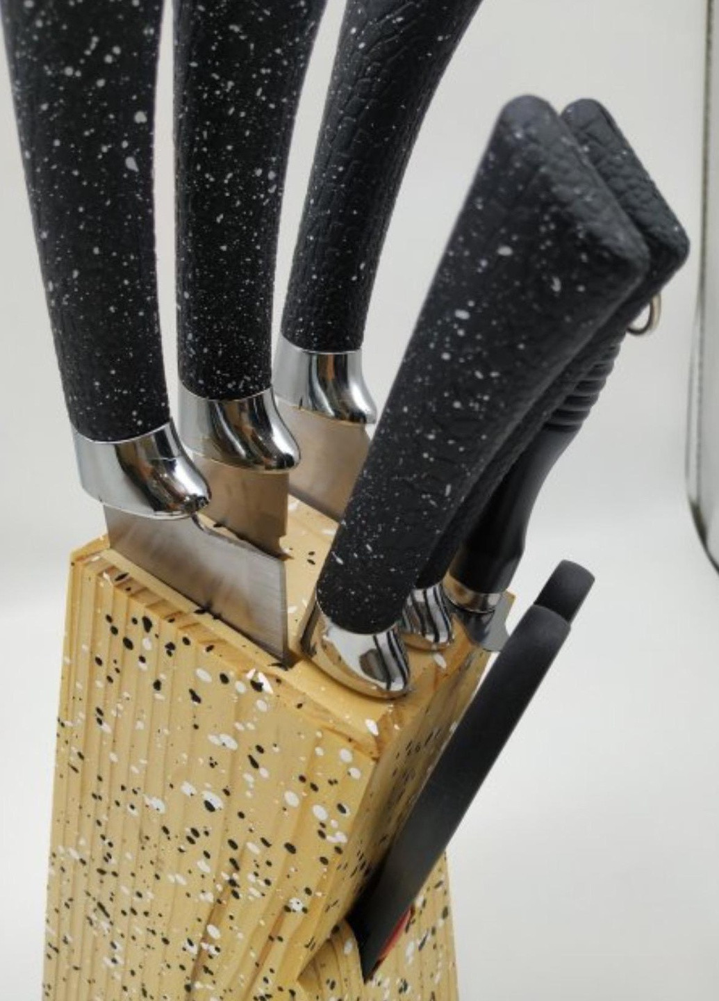 Набор ножей с ножницами и подставка из нержавеющей стали 8 предметов Rainberg RB-8806 чёрные, нержавеющая сталь