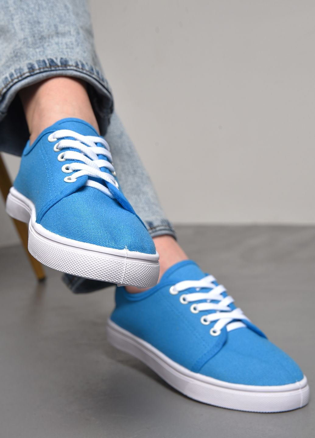 Голубые мокасины женские голубого цвета на шнуровке Let's Shop