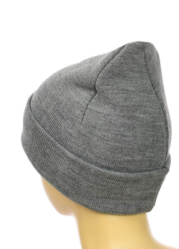 Женская вязаная шапка-бини с отворотом серая STD loreen (271837722)