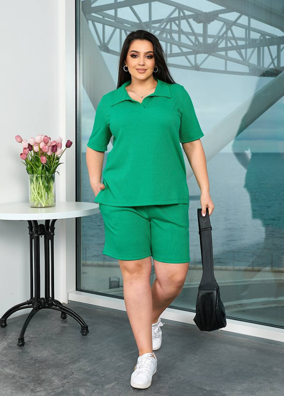 Жіночий костюм футболка та шорти колір зелений 433882 New Trend (259061598)