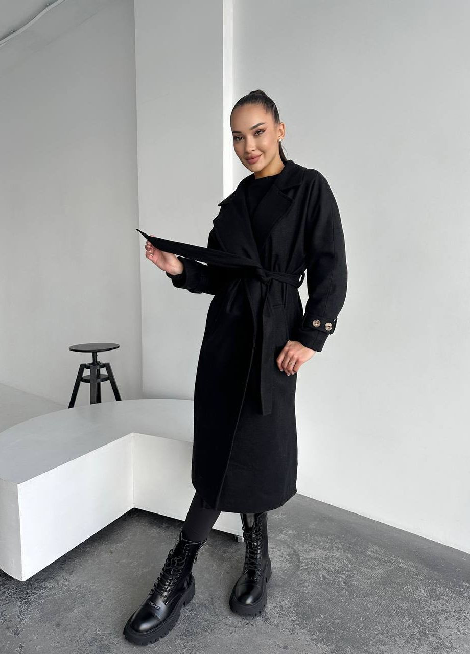 Чорне демісезонне Універсальне трендове жіноче кашемірове пальто оверсайз InFashion