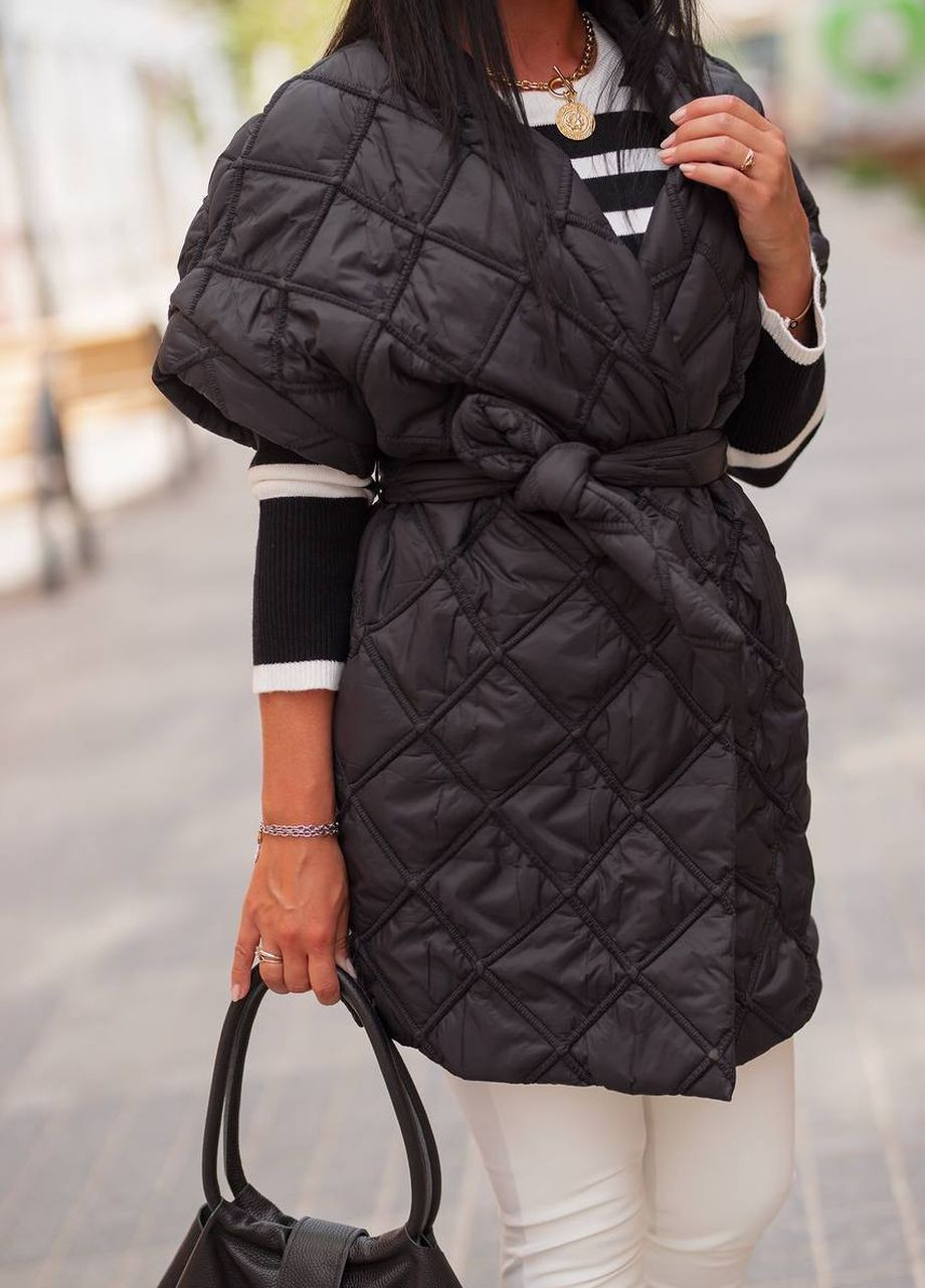 Женская жилетка под пояс цвет черный р.46/48 441555 New Trend (263134370)
