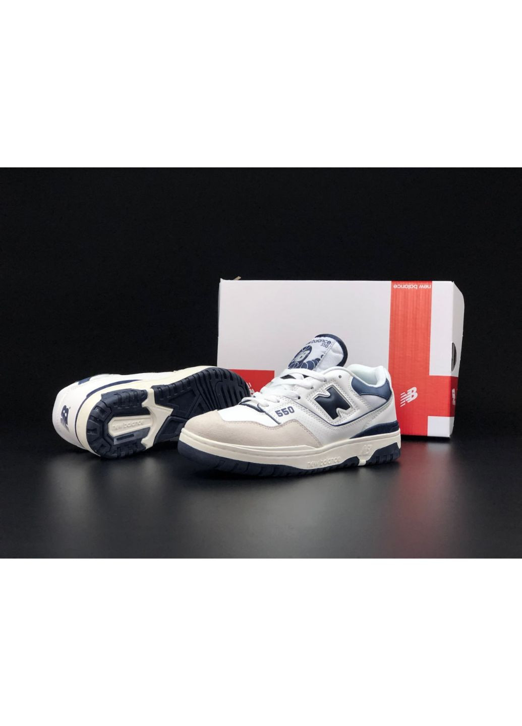 Бежеві Осінні чоловічі кросівки білі із темно синім «no name» New Balance 550
