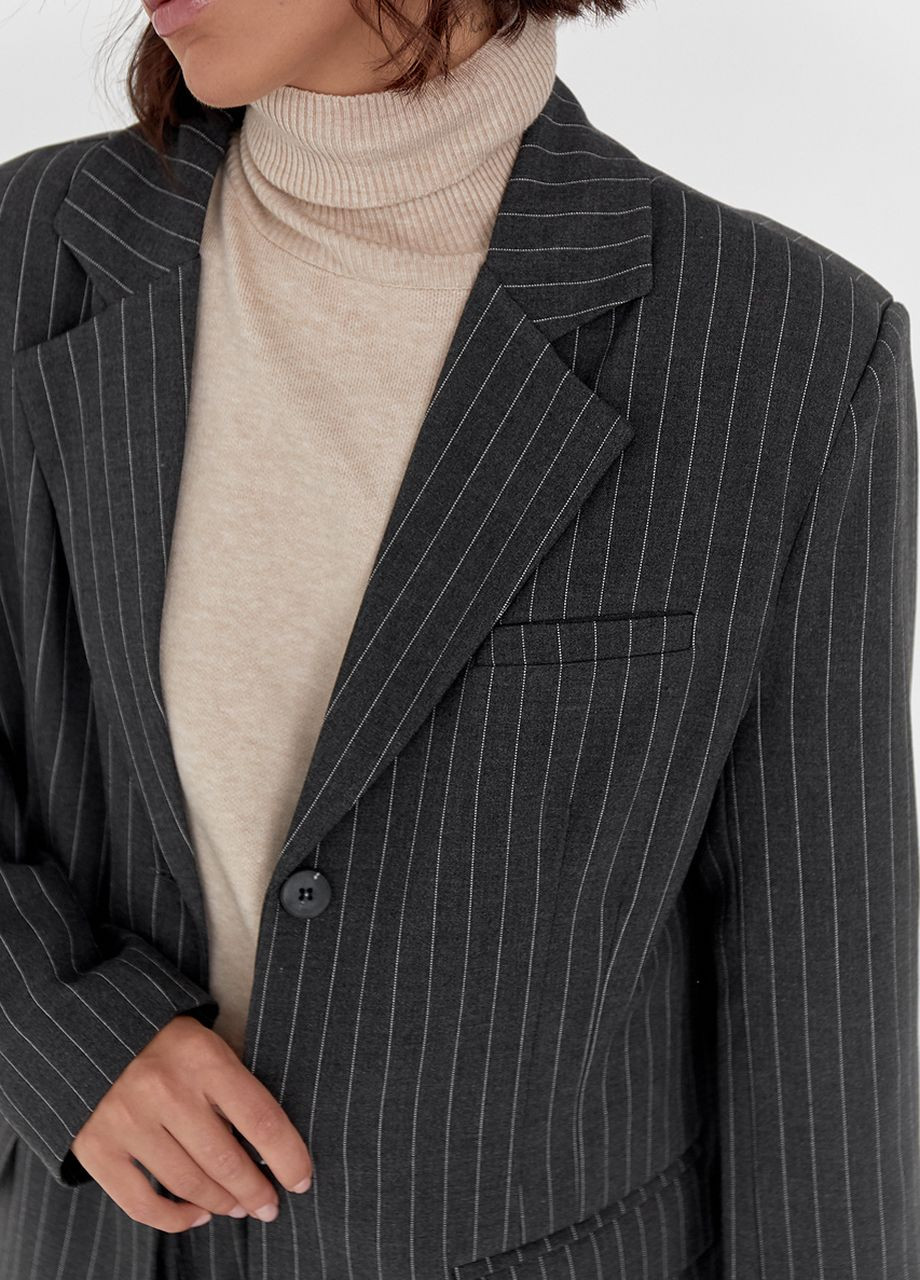 Жіночий піджак на гудзиках у смужку - темно-сірий Lurex (262737664)