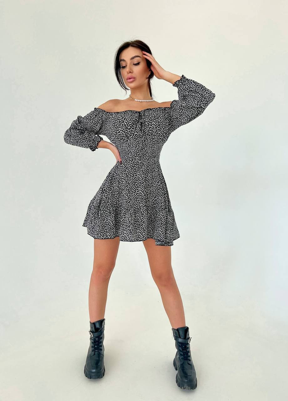 Черное повседневный платье клеш Garna в горошек