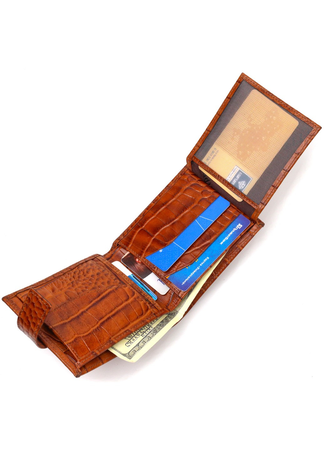 Незвичайний горизонтальний гаманець для чоловіків з натуральної шкіри з тисненням під крокодила 21893 Рудий Canpellini (259874075)