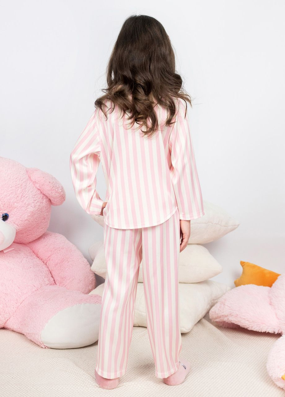 Розовая пижама детская домашняя шелковая рубашка со штанами розовая полоска Maybel