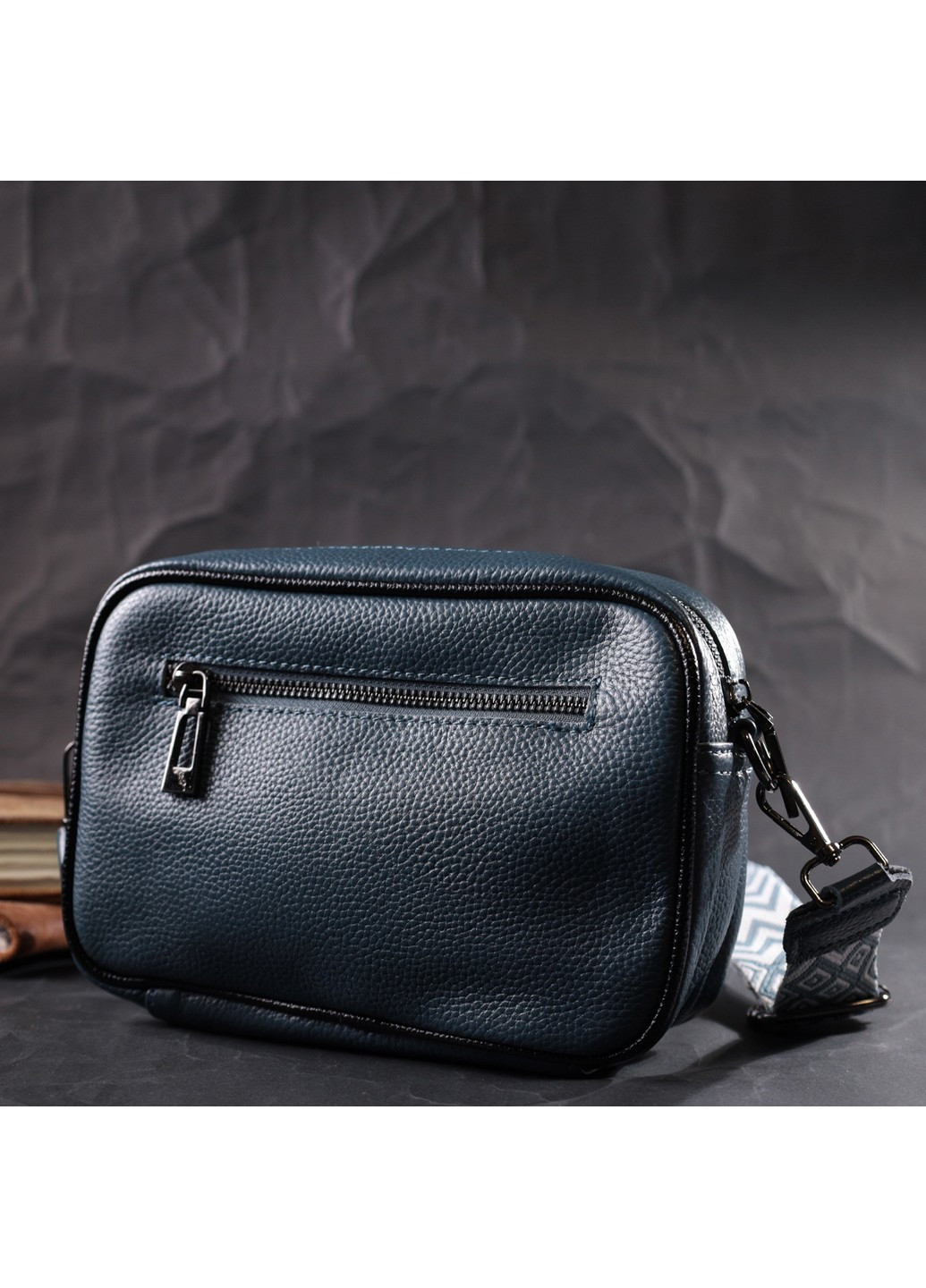 Кожаная сумка с переплетами для стильных женщин 22408 Синяя Vintage (276461816)