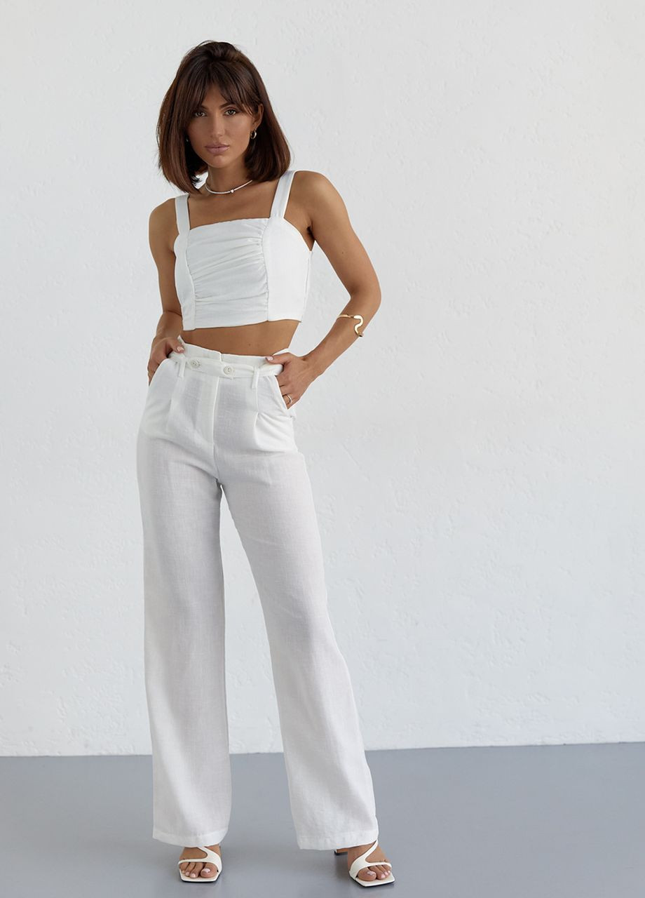 Женский хлопковый костюм с брюками и топом - молочный Lurex (262810647)