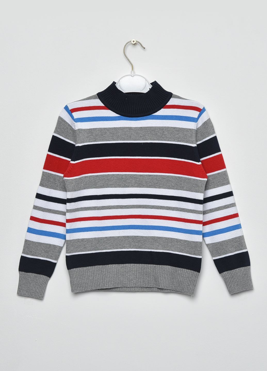 Серый демисезонный свитер детский для мальчика серого цвета в полоску пуловер Let's Shop