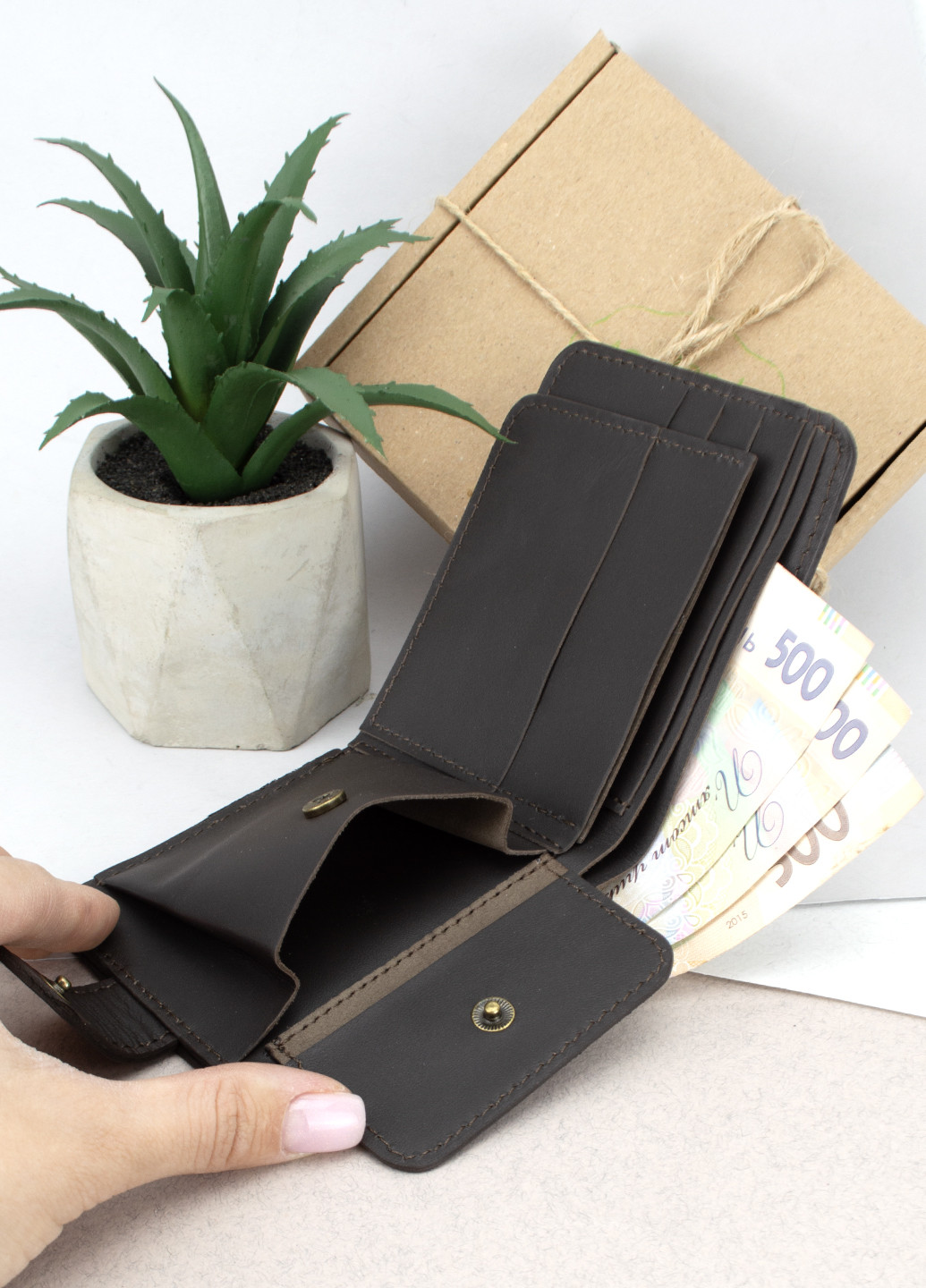 Портмоне мужское кожаное HC0041 коричневое с гербом Украины HandyCover (272632150)