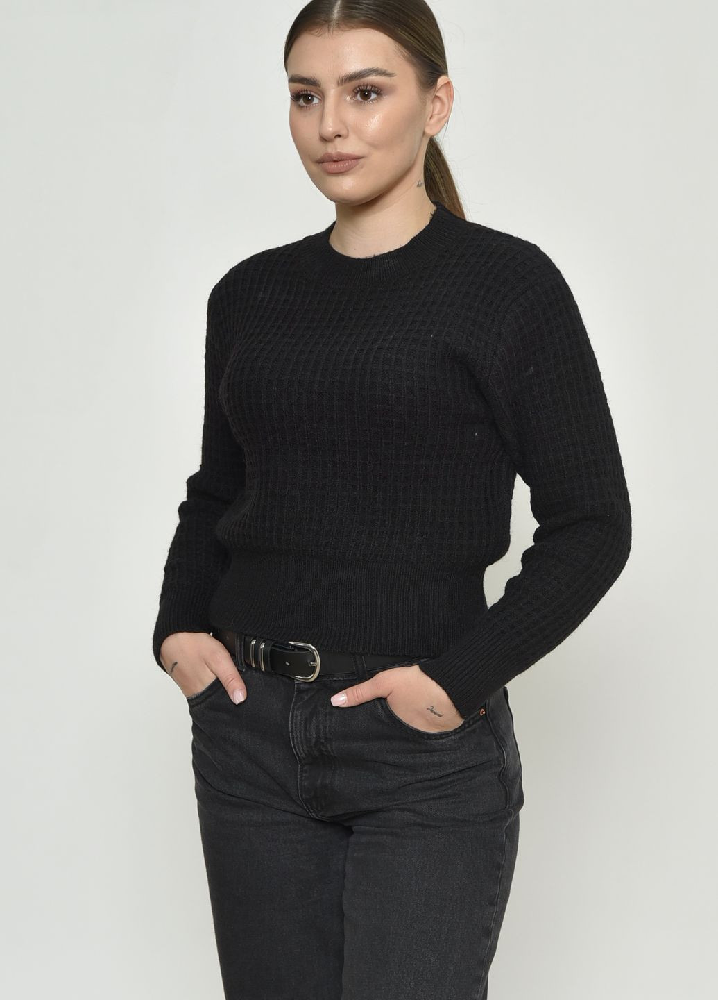 Чорний демісезонний светр жіночий чорного кольору розмір 46 джемпер Let's Shop
