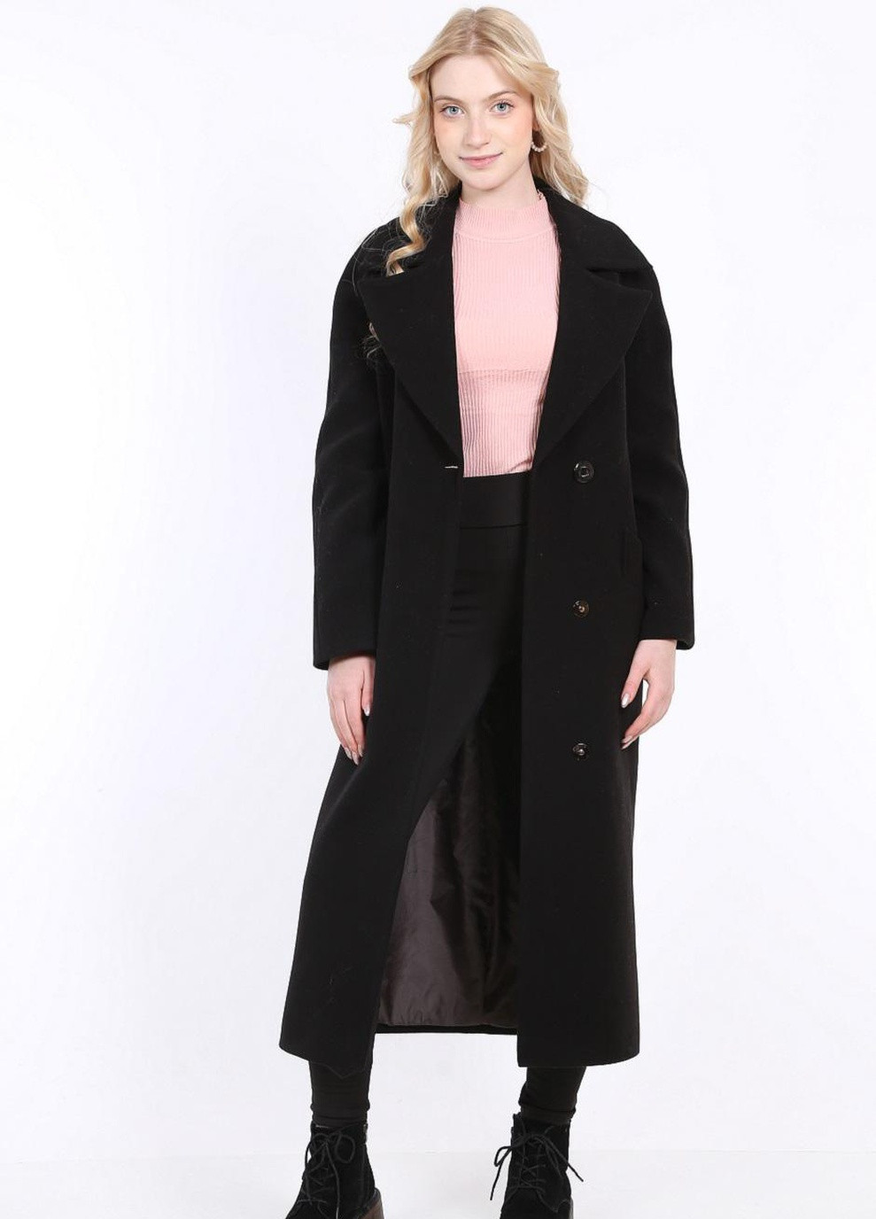 Черное демисезонное Пальто удлиненный женское 057 кашемир черное Актуаль