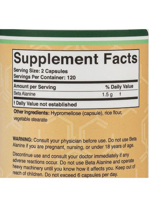 Double Wood Beta Alanine 1500 mg (2 caps per serving) 240 Caps Double Wood Supplements (265530096)