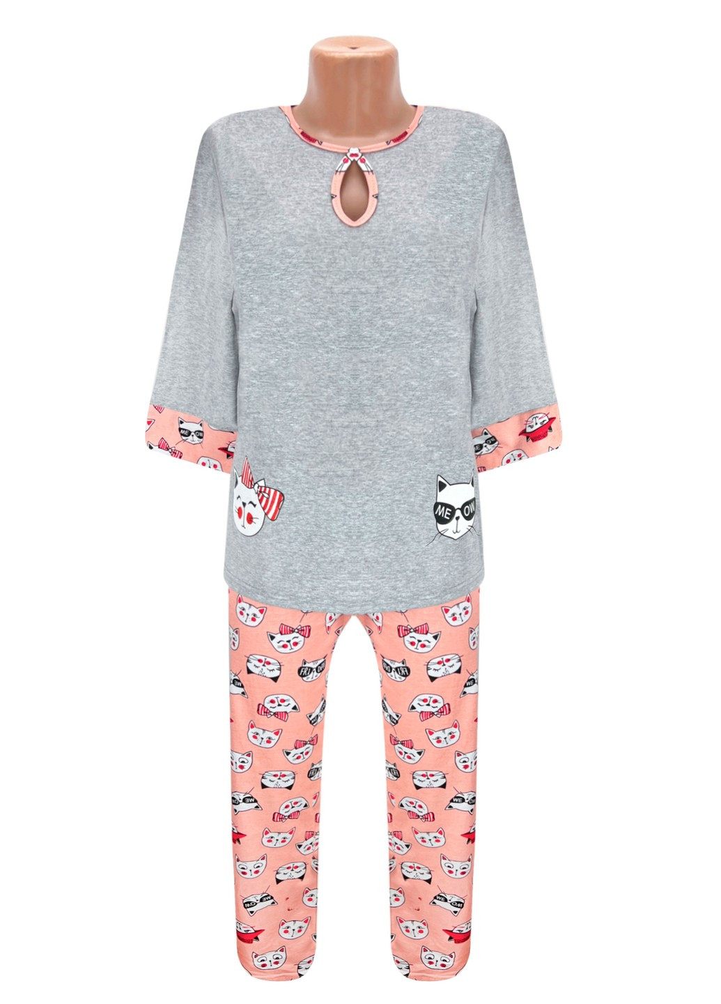 Персиковая всесезон пижама женская коты Жемчужина стилей 4500