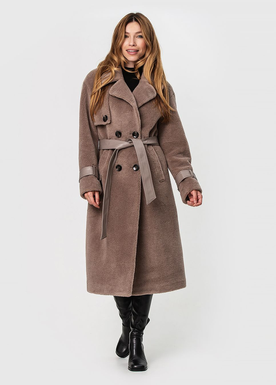 Двобортна шуба-пальто з натуральної вовни модель Esocco 23035 (271140565)