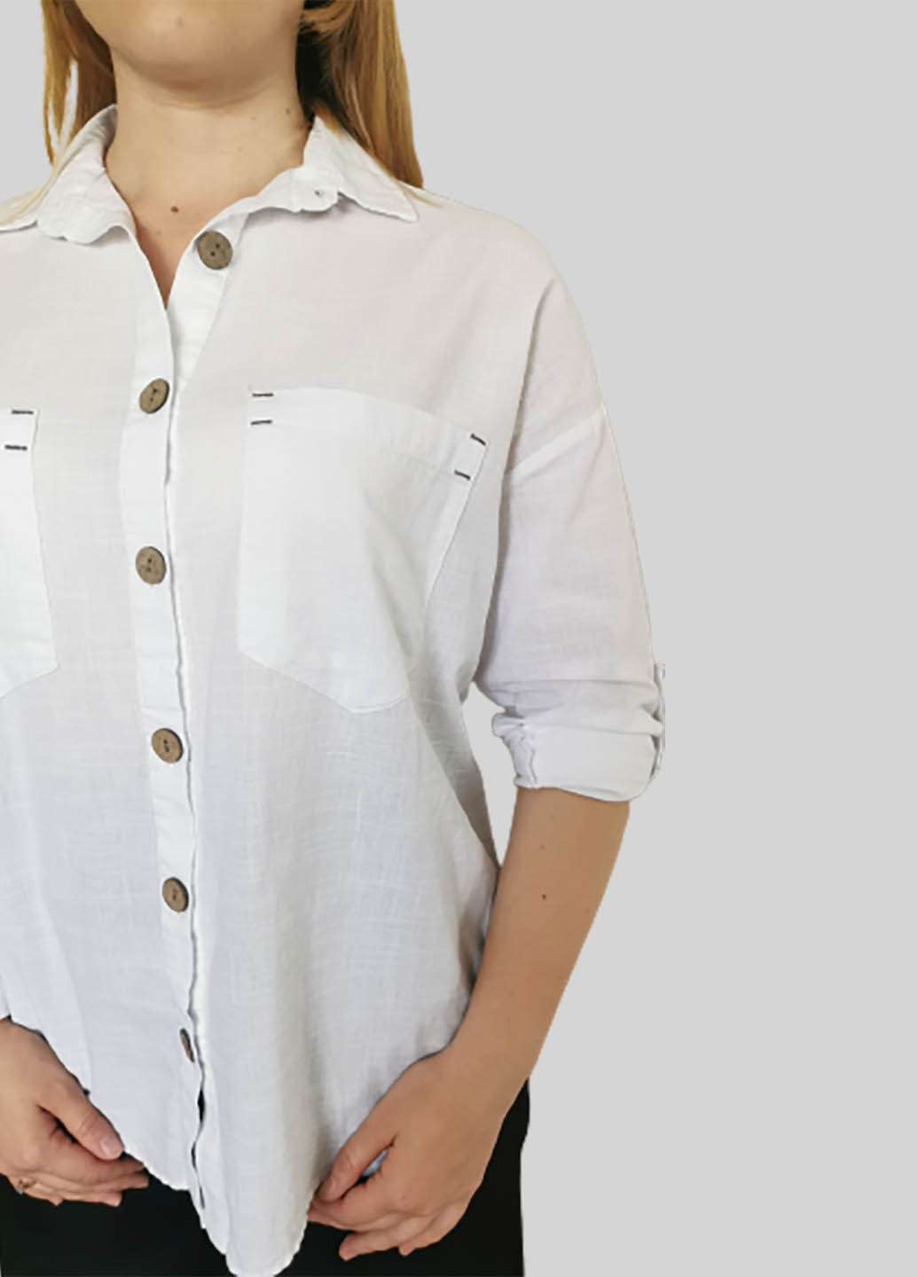 Белая кэжуал рубашка Luvete с длинным рукавом