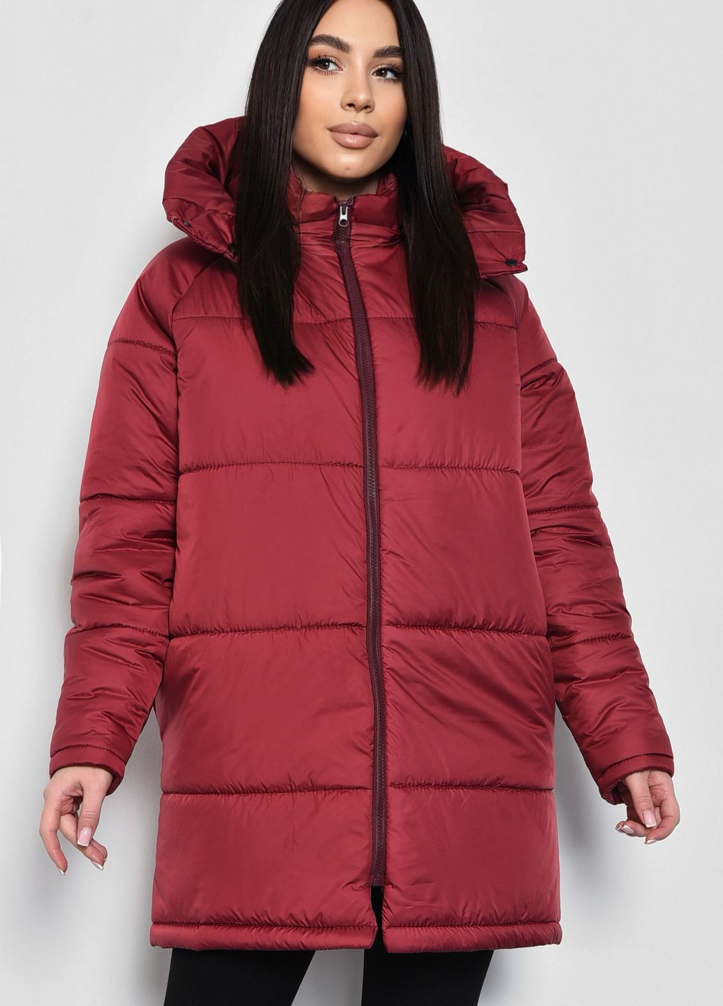 Коричневая зимняя куртка женская демисезонная бордового цвета Let's Shop
