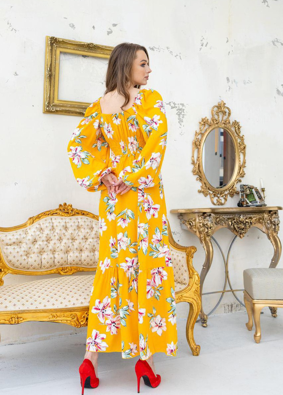Желтое женское платье миди с длинным рукавом «peggy» желтое 420946 New Trend
