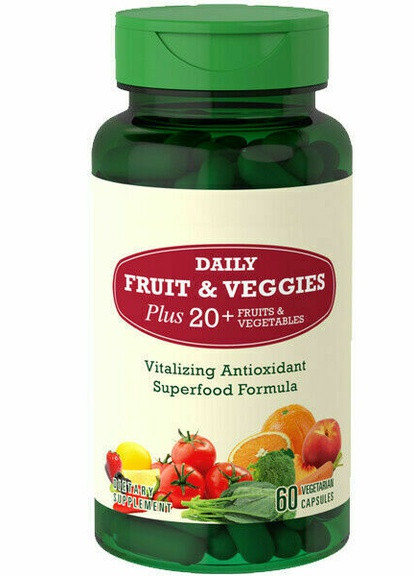 Комплекс фруктів та овочів Super Fruits and Veggies 60 Vegetarian Capsules Piping Rock (257580624)