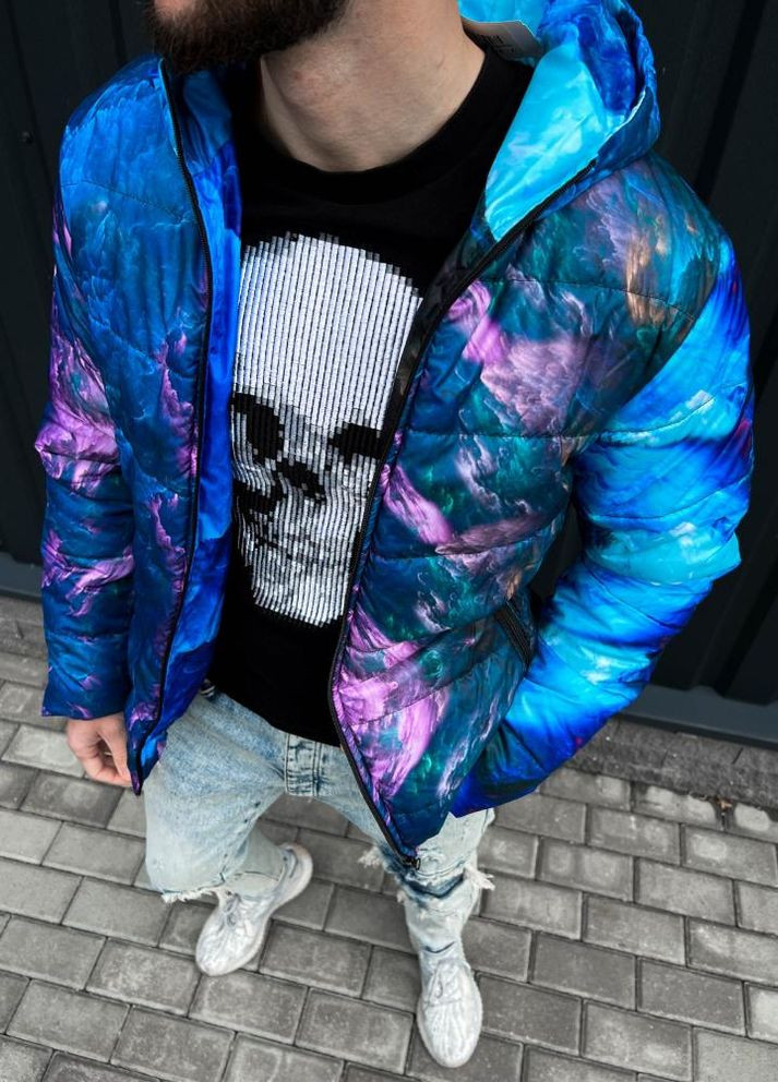 Блакитна зимня куртка чоловіча демісезонна з абстрактним принтом No Brand