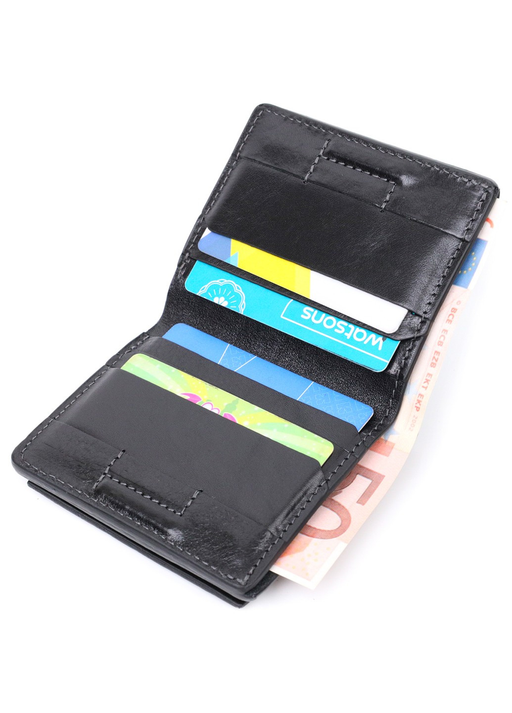 Стильное портмоне с накладной монетницей из натуральной кожи 11643 Черный Grande Pelle (267932224)
