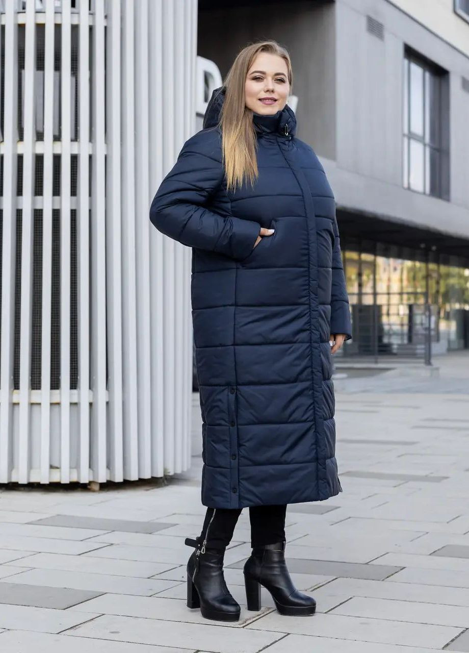 Темно-синяя зимняя женская зимняя куртка большого размера SK