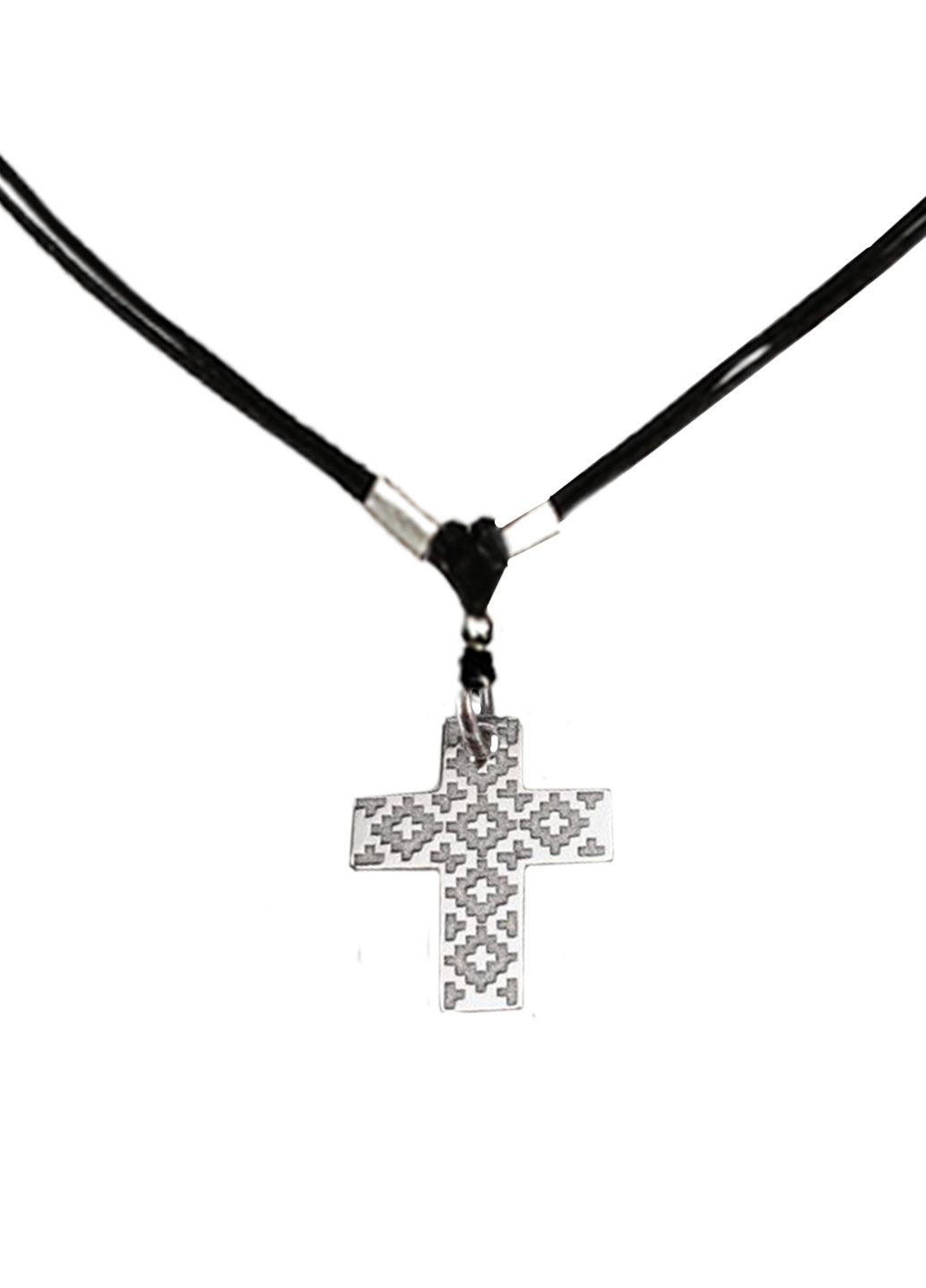 Срібний кулон Вишиванка символ України Family Tree Jewelry з підвіскою «Хрестик» чорний на нитці родований Family Tree Jewelry Line (266903761)
