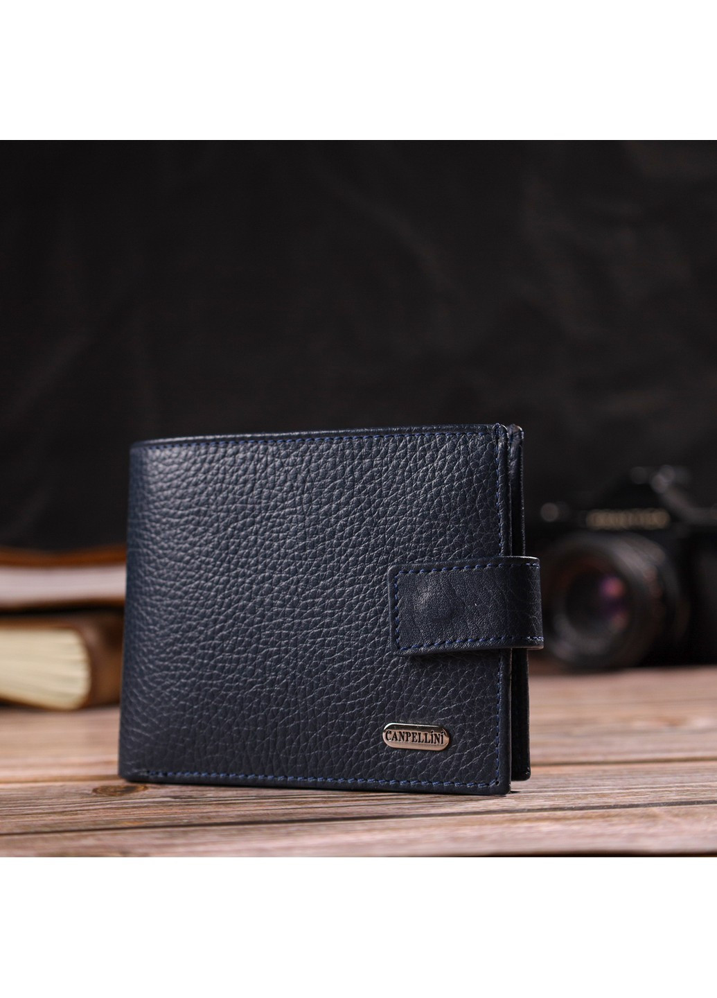 Привабливий горизонтальний гаманець для чоловіків із натуральної шкіри флотар 21894 Синій Canpellini (259829956)