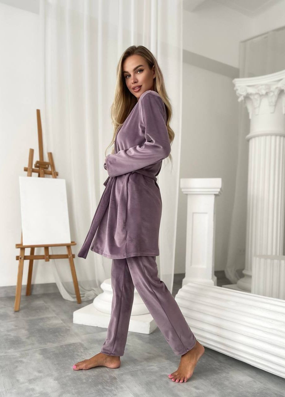 Темно-пурпурная всесезон пижама тройка кофта + футболка + брюки Garna