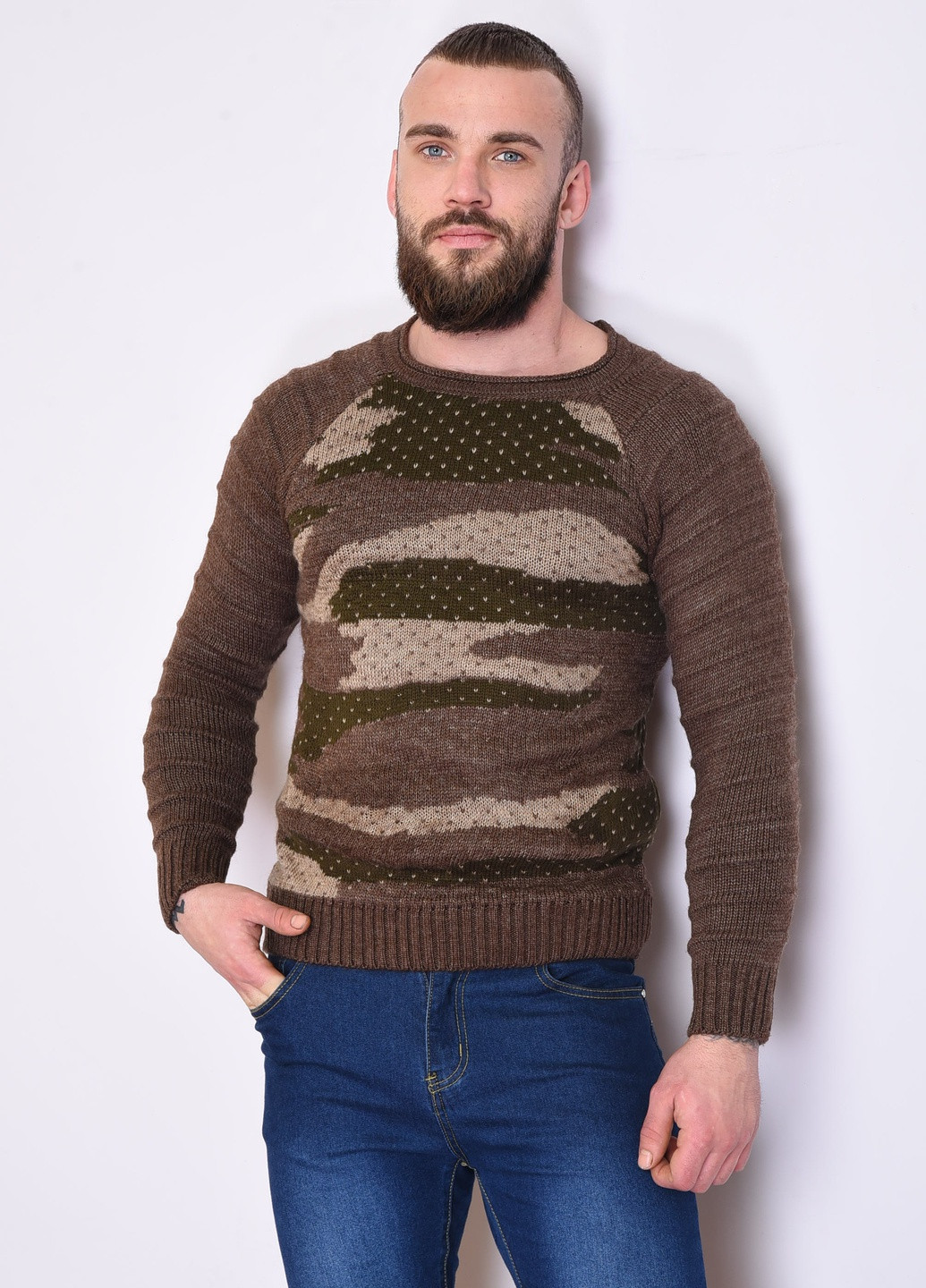 Коричневий зимовий светр чоловічий акриловий коричневого кольору з візерунком Let's Shop