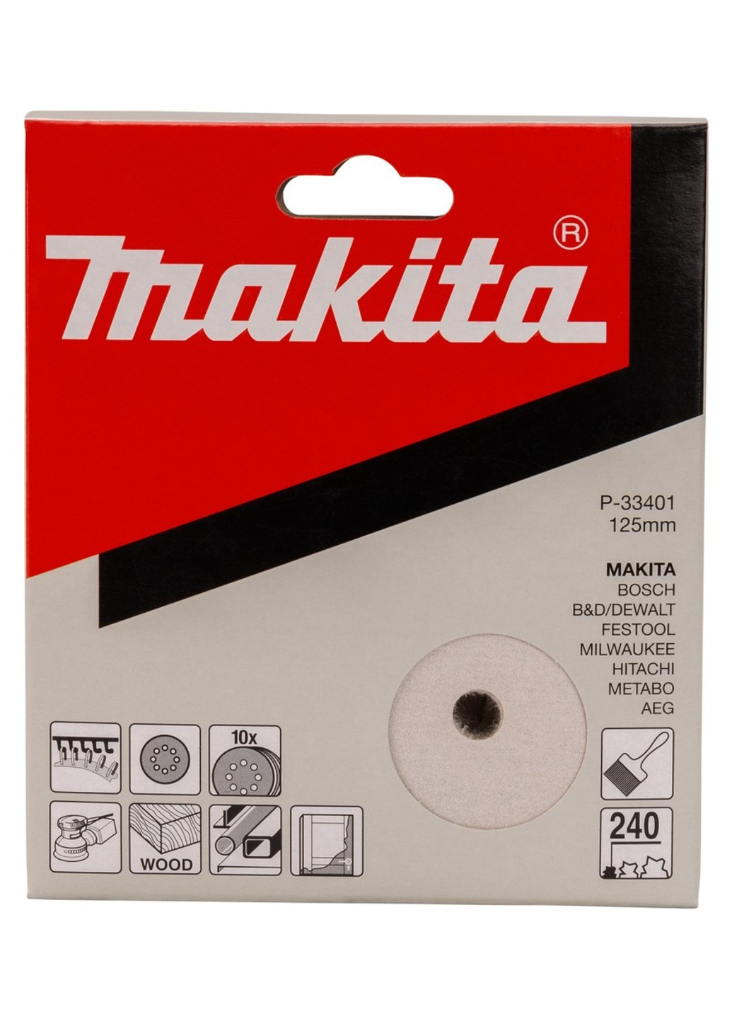 Набір шліфувального паперу Ø125 мм К240 (10 шт) P-33401 Makita (264307866)