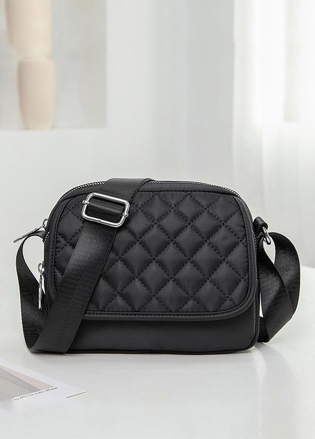 Женская классическая сумка кросс-боди на ремешке на два отдела черная No Brand (273030618)
