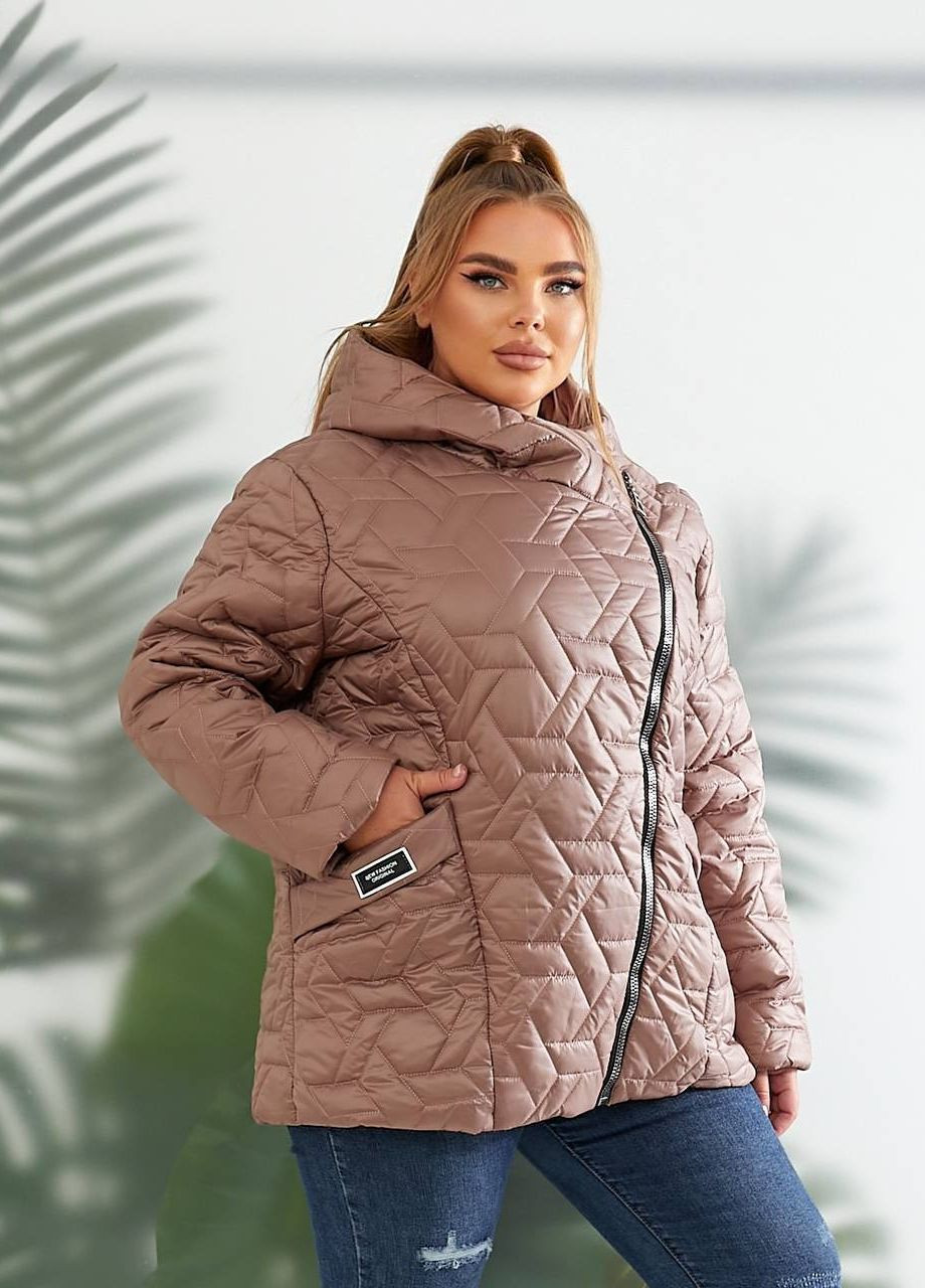 Бежева жіноча демісезонна куртка колір мокко р.48/50 440489 New Trend