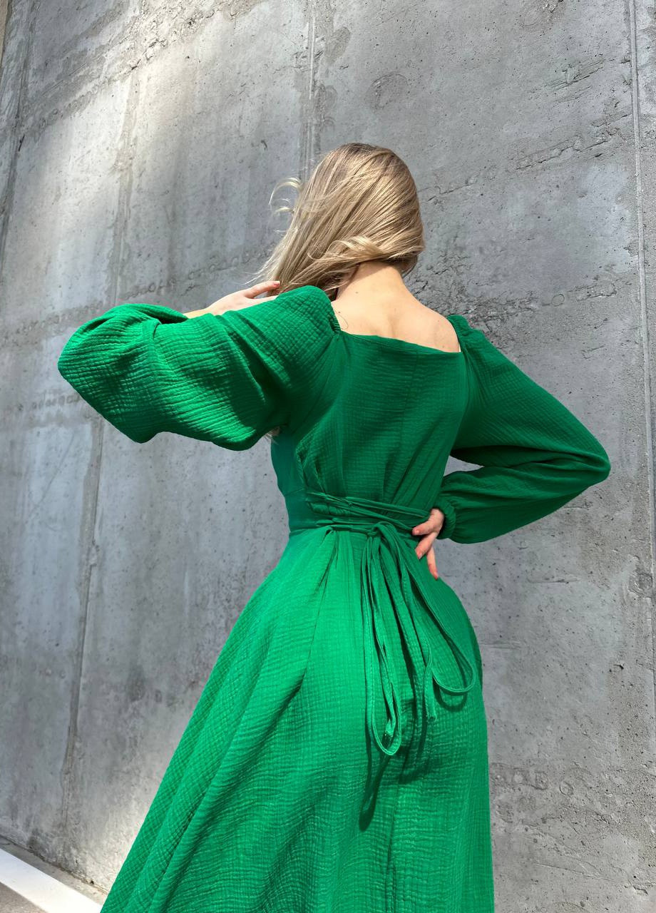 Зеленое женское платье муслин No Brand