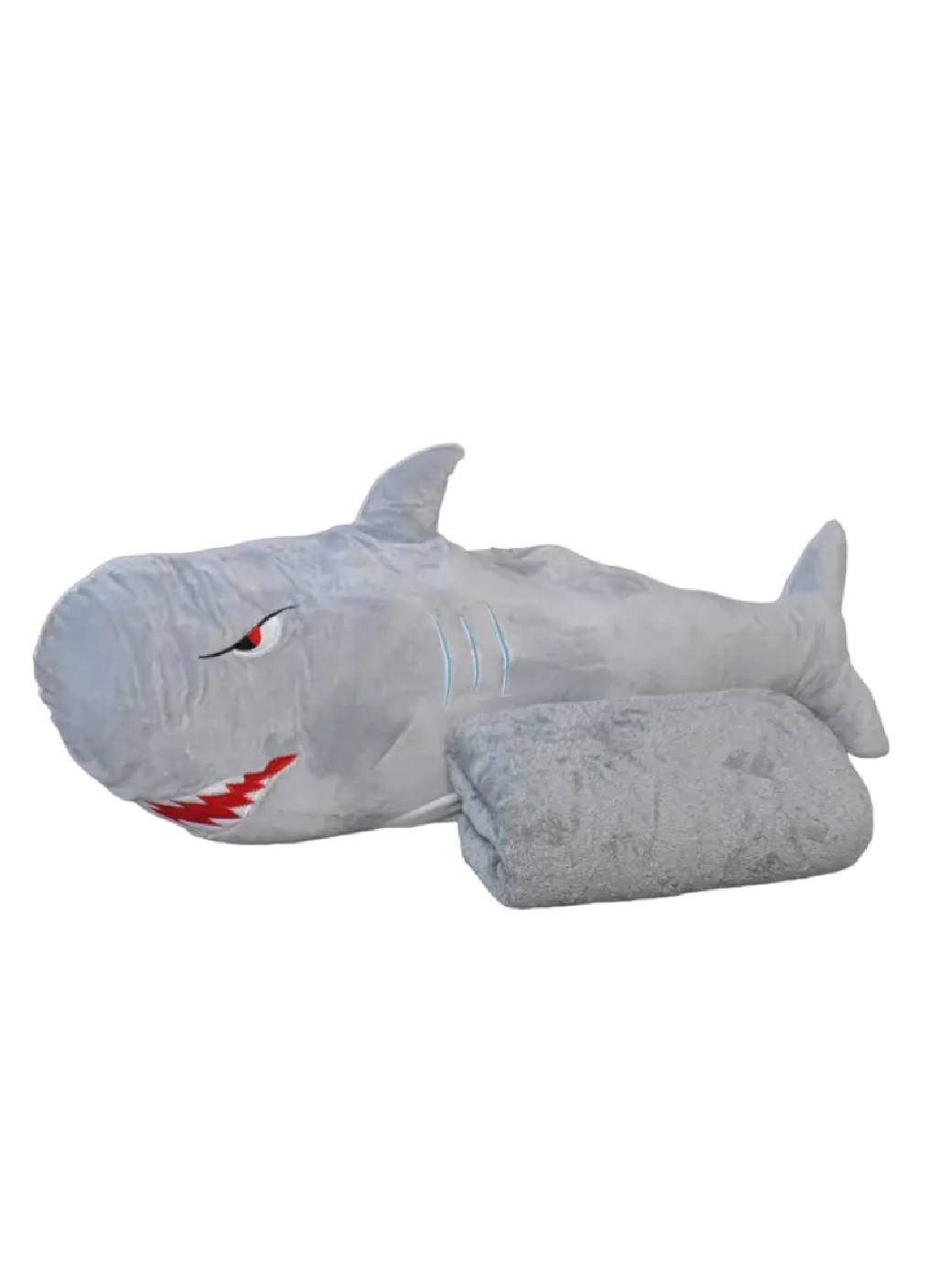 Комплект мягкая игрушка подушка обнимашка антистресс с пледом одеялом покрывалом полиэстер 70х20 см (475908-Prob) Акула серая Unbranded (275068645)