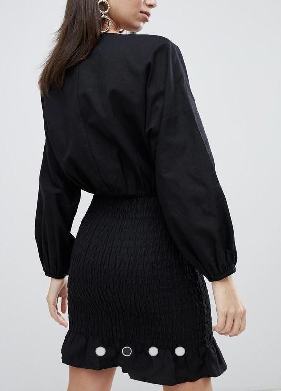 Чорна котоново-лляна сукня на запах Asos