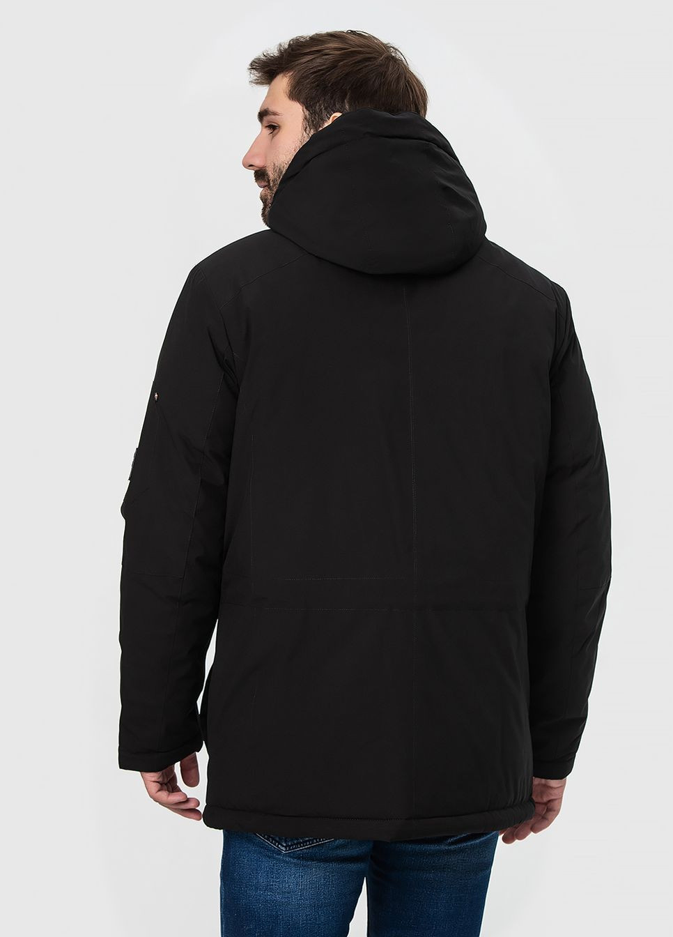 Черная зимняя удлиненная мужская куртка модель Black Vinyl 21-1875