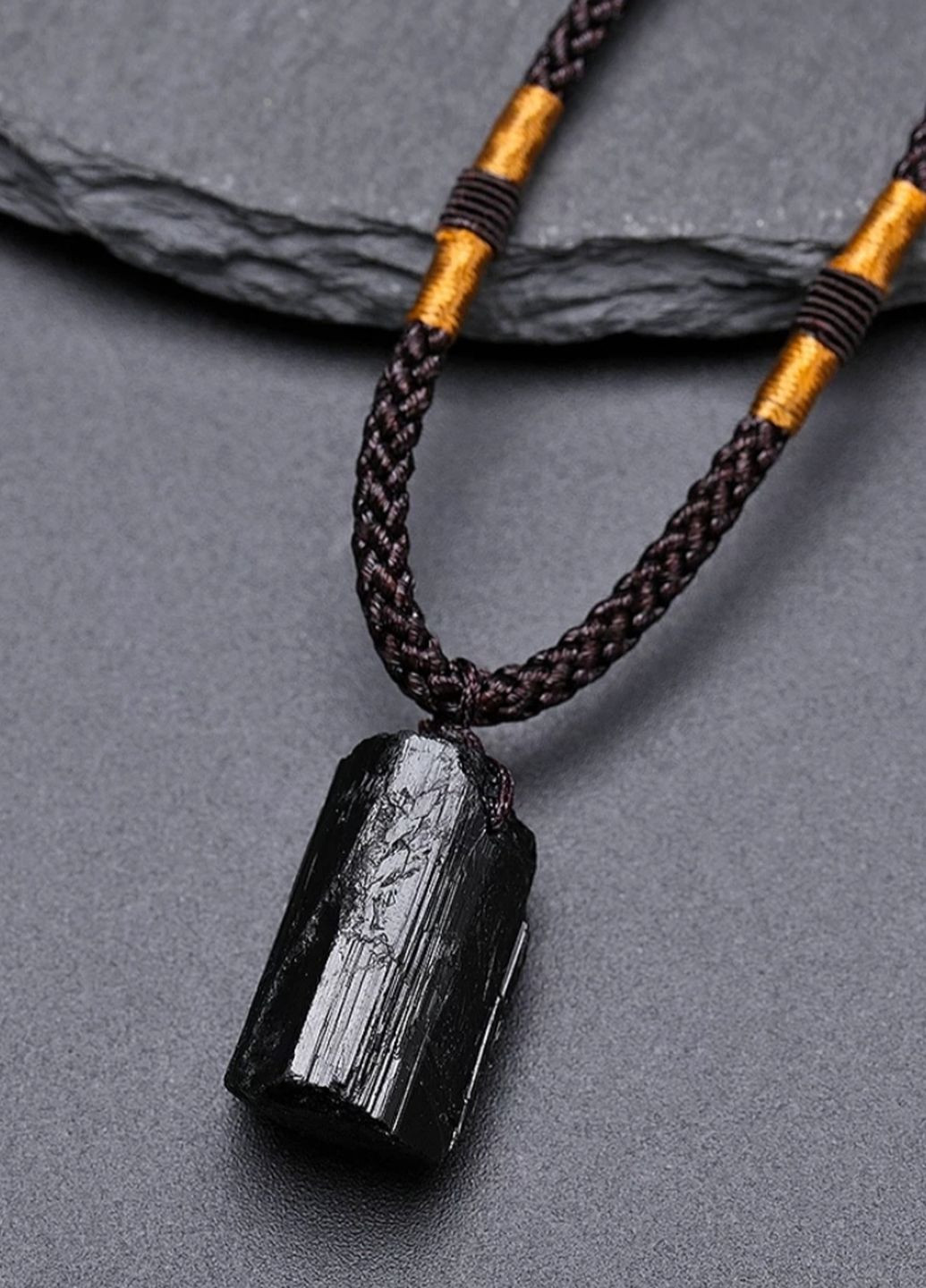 Чоловічий чорний ланцюжок на шию з каменем No Brand (265225658)