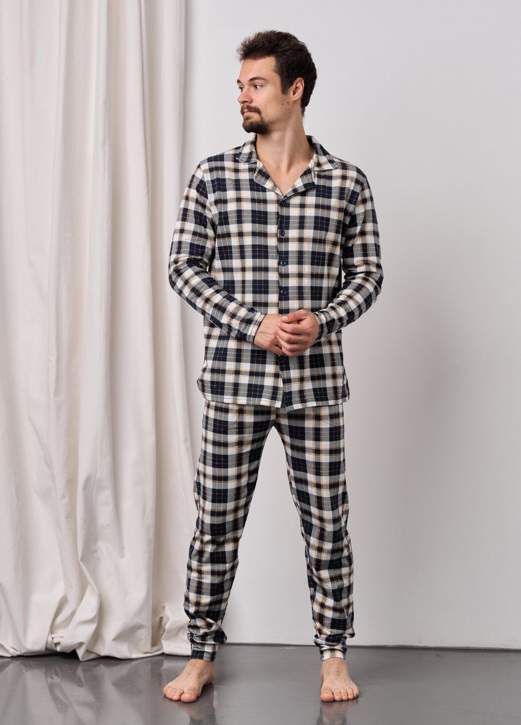 Стильная мужская пижама в клетку Tom John рубашка + брюки клетка комбинированная домашняя хлопок